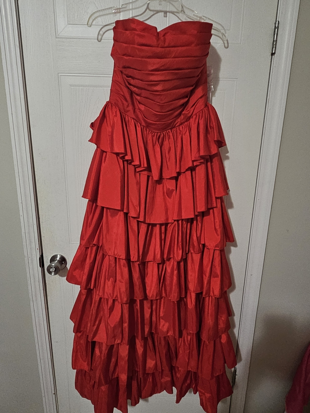 Strapless Red Ruffled Tiered Formal Dress